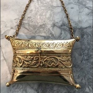 Newman Marcus brass genie stye clutch, rare bohemian style purse, vintage